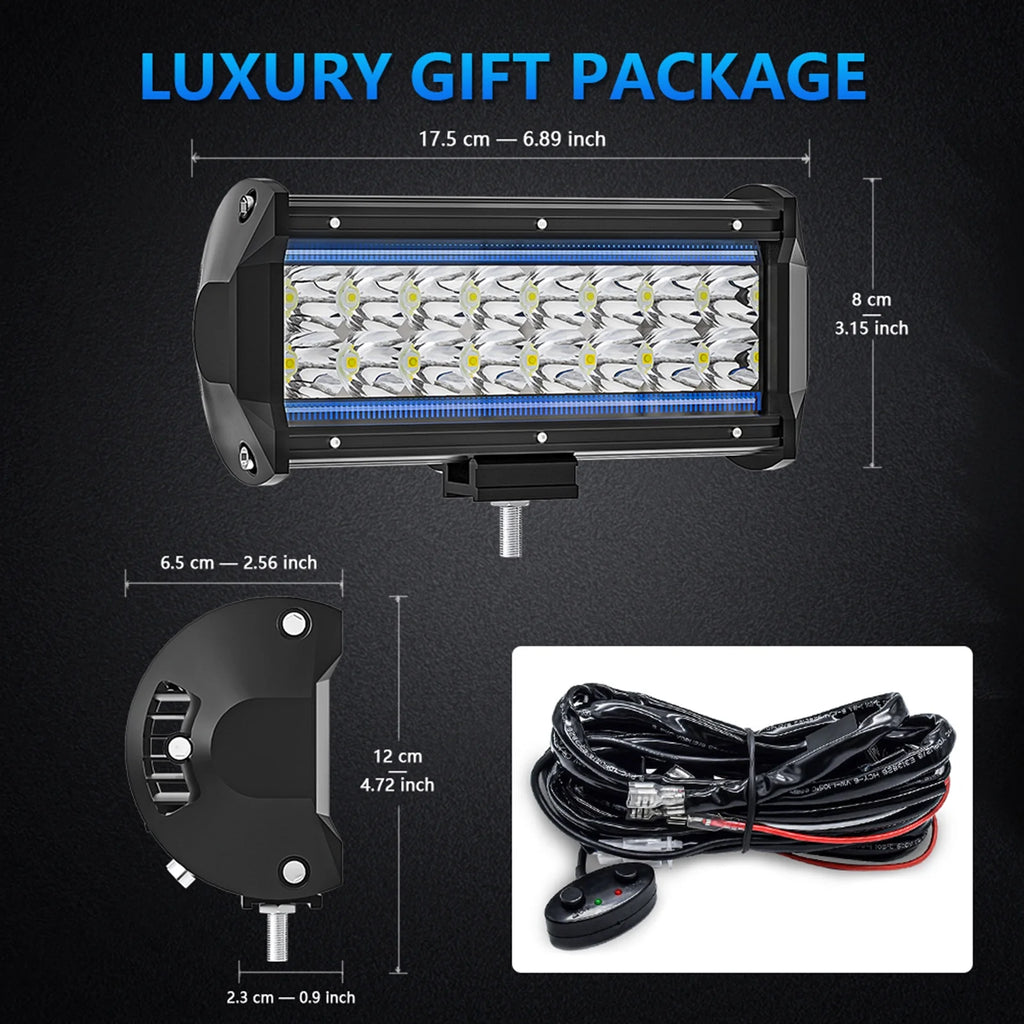 7 inch LED Work Light Bar Pod, Dual Color, Spot Flood Combo M191