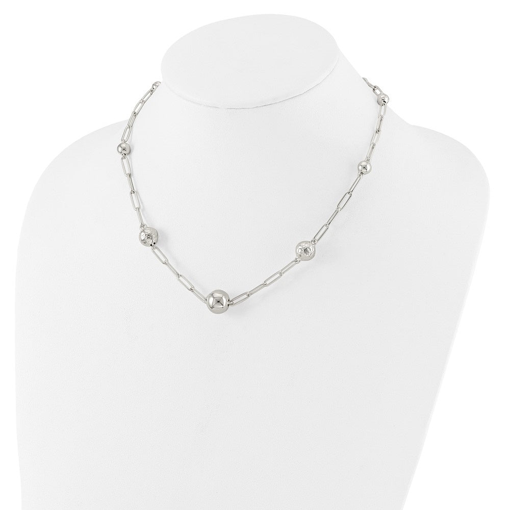 925 Sterling Silver Beaded Link Toggle Necklace 18" J85378
