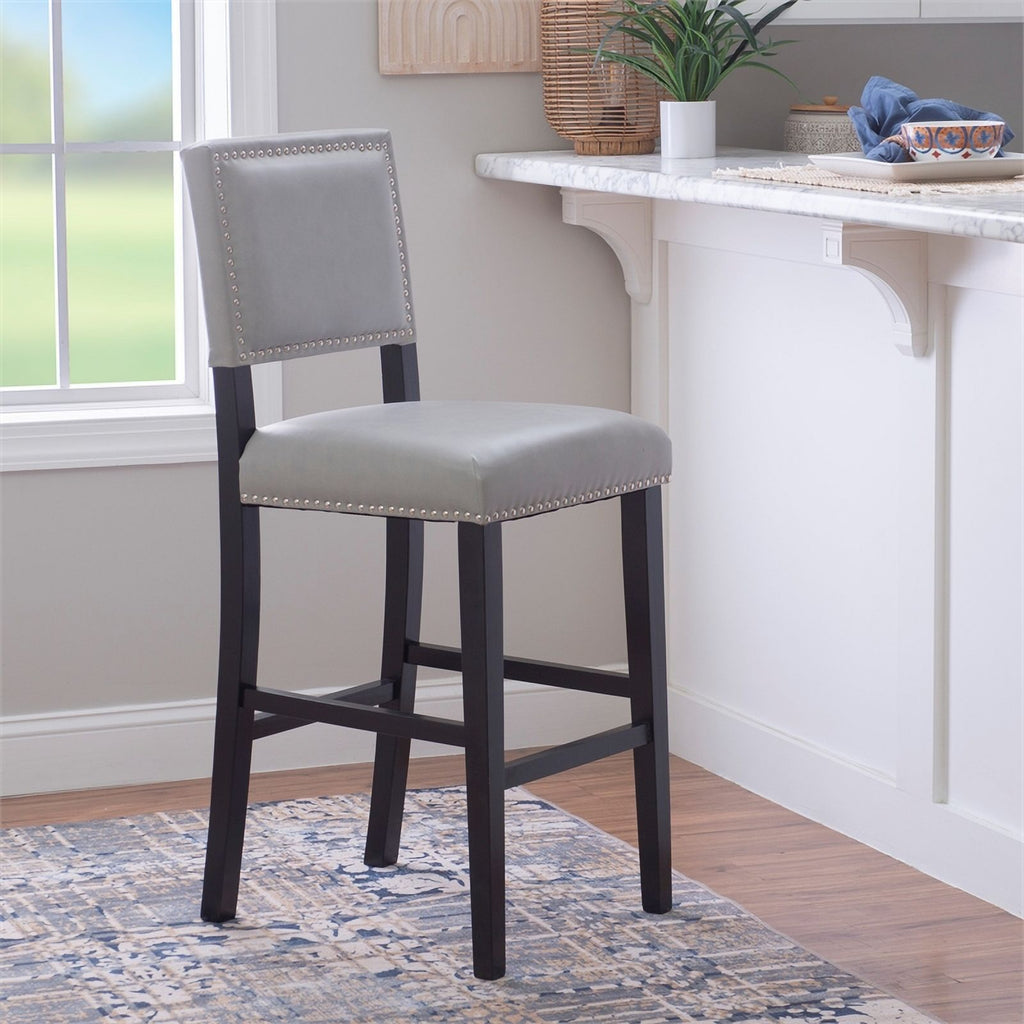 30" Faux Leather & Wood Bar Stool in Dove Gray/Black P31552