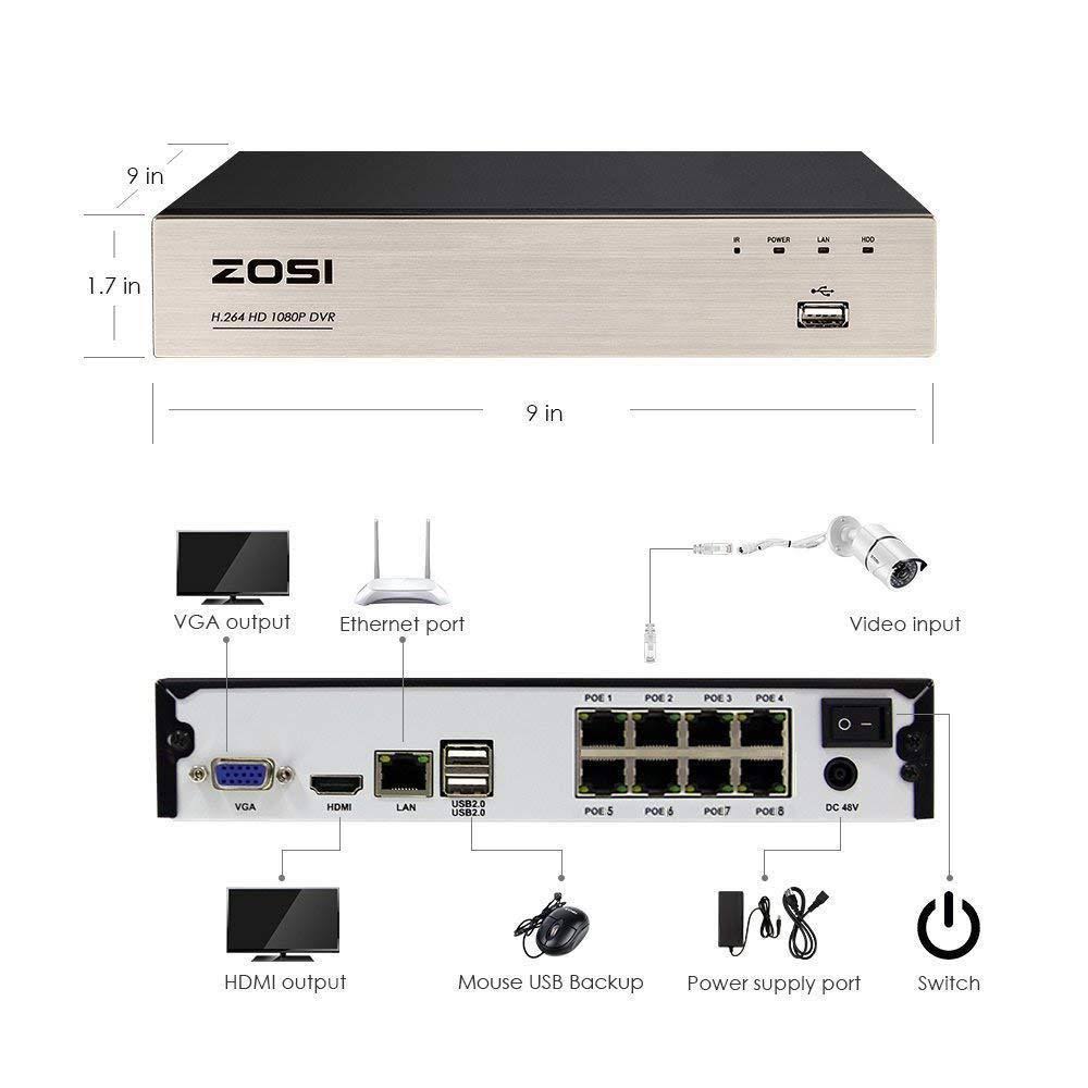 1080p PoE 8-Channel 1TB Hard Drive DVR Security Camera System with 4-Wired Bullet Cameras Y853