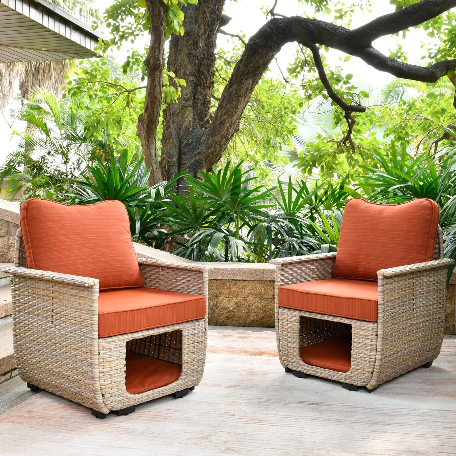 Beige Wicker Patio Chair Set with Pet House H989403