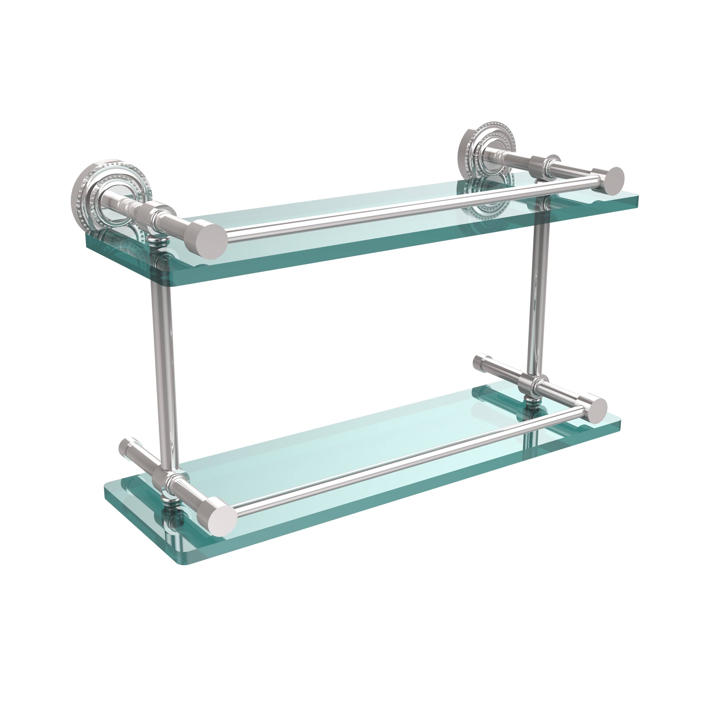 Double Glass Shelf with Gallery Rail - Satin Chrome - 16 inch X774749