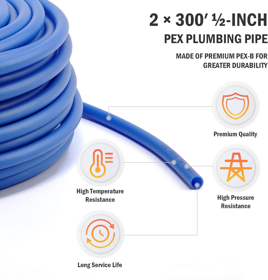2 Rolls of 300ft PEX-B Coil Hose, Red+Blue Y7147