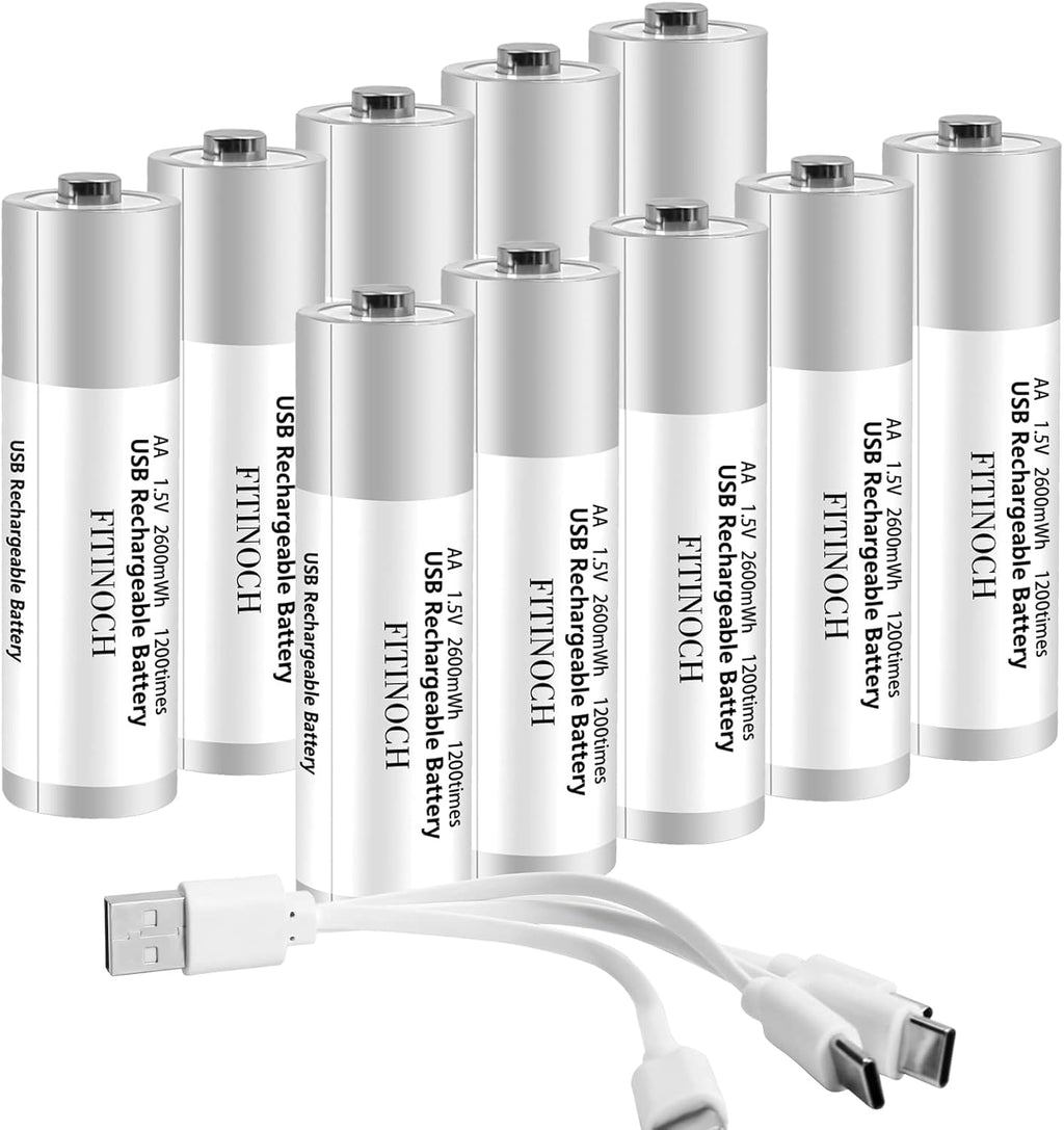 10 Pack Rechargeable AA Lithium Batteries with 4 in 1 USB Charging Cable X871