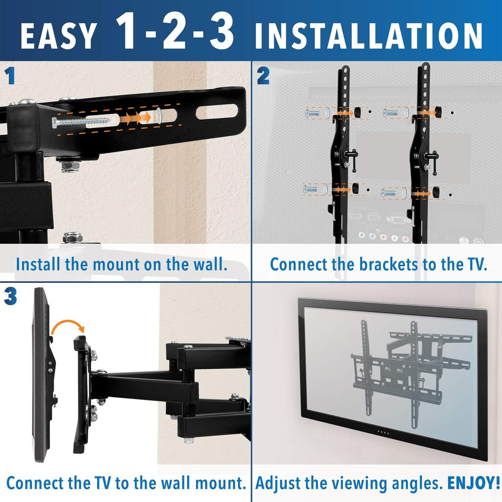 Articulating TV Wall Mount Corner Bracket, VESA 400 x 400, Dual Arm Full Motion, 115 Lbs Capacity, Black, Pack of 2 L66283