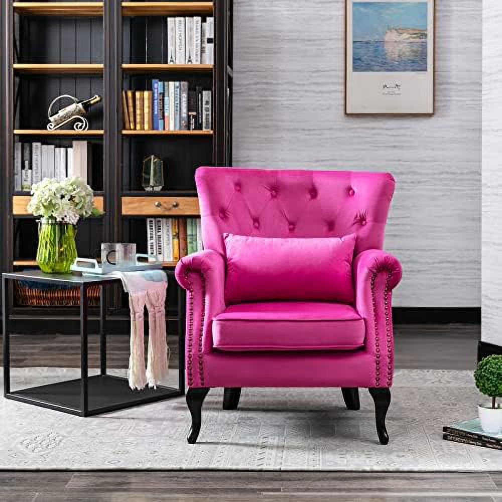 Velvet Accent Arm Chair with Tufted Back and Lumbar Pillow O624