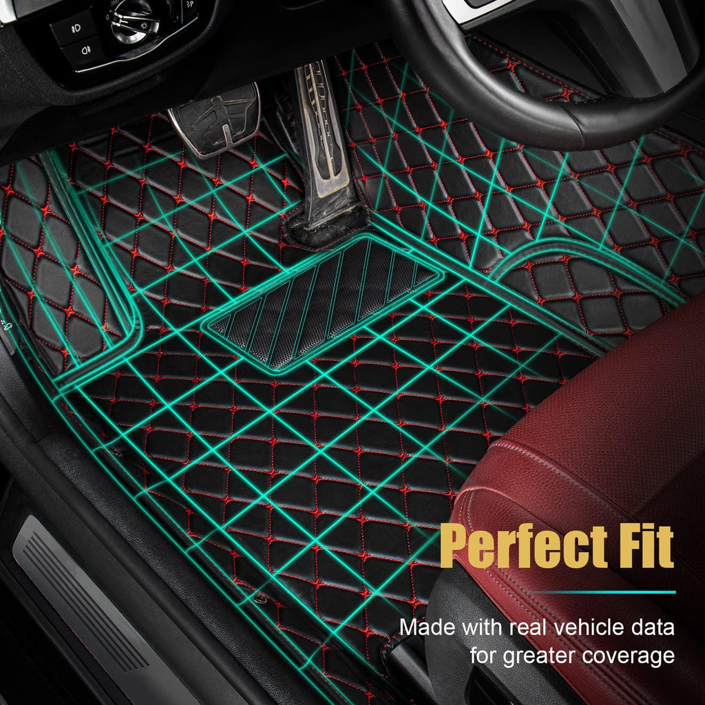 Leather Car Floor Mats Custom Fit (1st & 2nd Row Black) E510