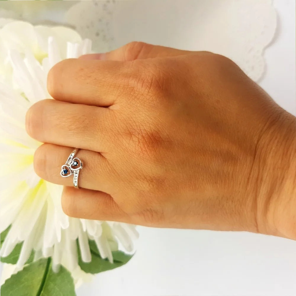 0.15 Carat Sterling Silver Round Blue & White Diamond Double Heart Ring F91490