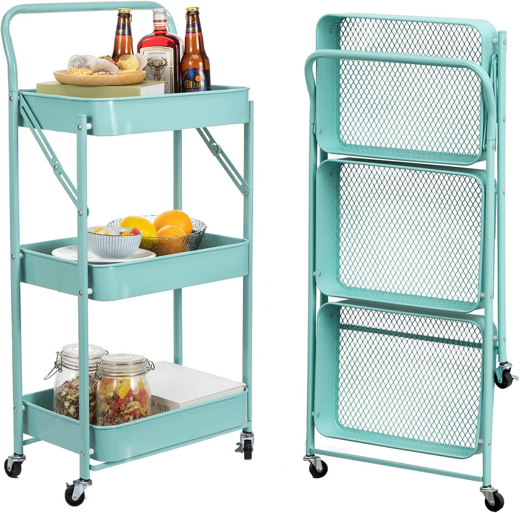 Pink 3 Tier Rolling Storage Cart with Wheels M7456