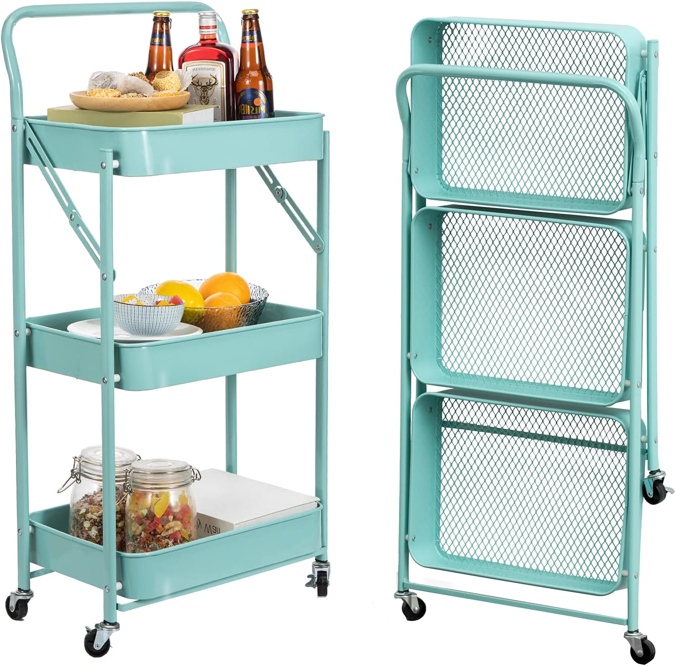Pink 3 Tier Rolling Storage Cart with Wheels M7456
