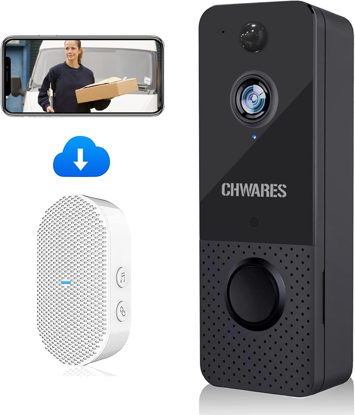 Wireless Video Doorbell Camera 1080p HD with Chime, Motion Detector, Night Vision, 2-Way Audio, Battery Powered, Pack of 2 H4170