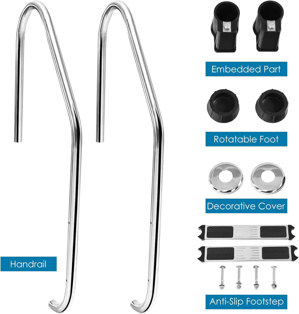 Stainless Steel Inground 2-Step Non-Slip Swimming Pool Ladder U12662
