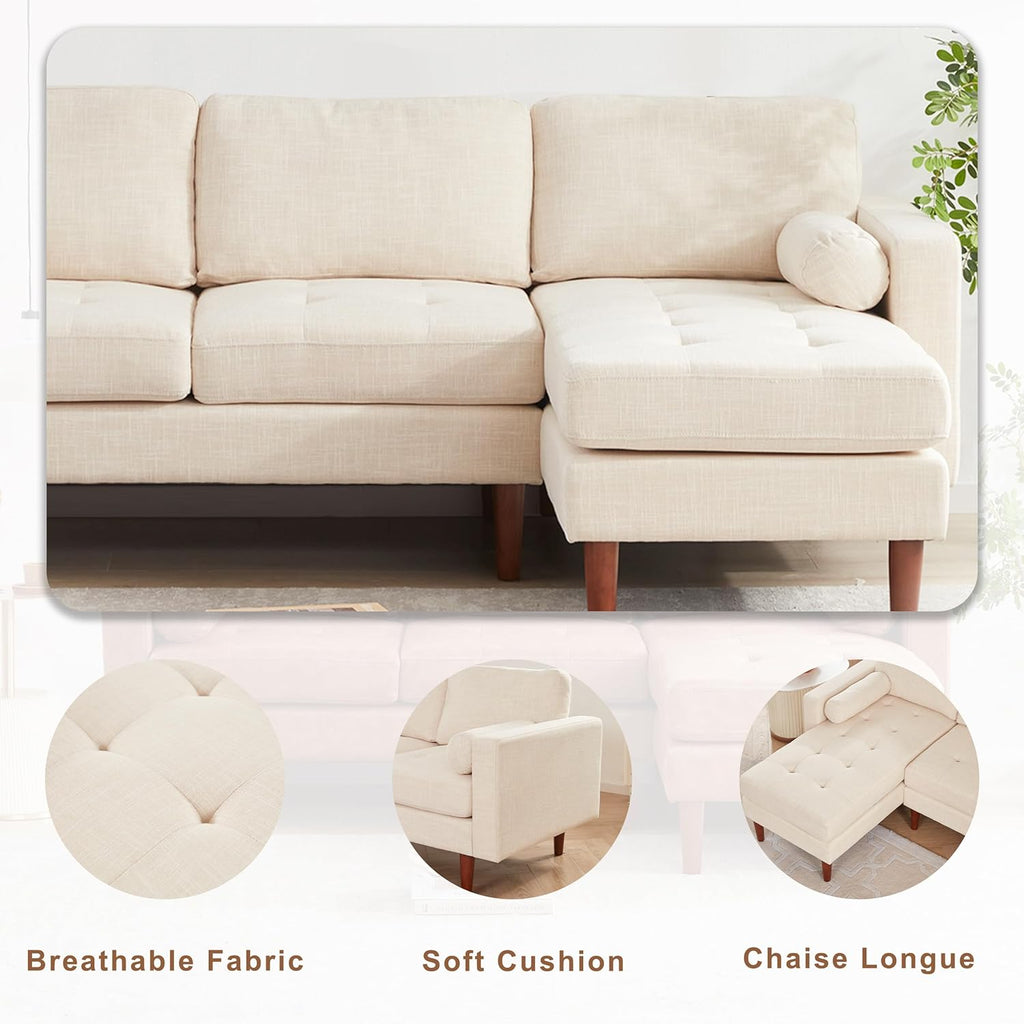 Beige Linen L Shaped Sectional Sofa with Reversible Chaise Y438