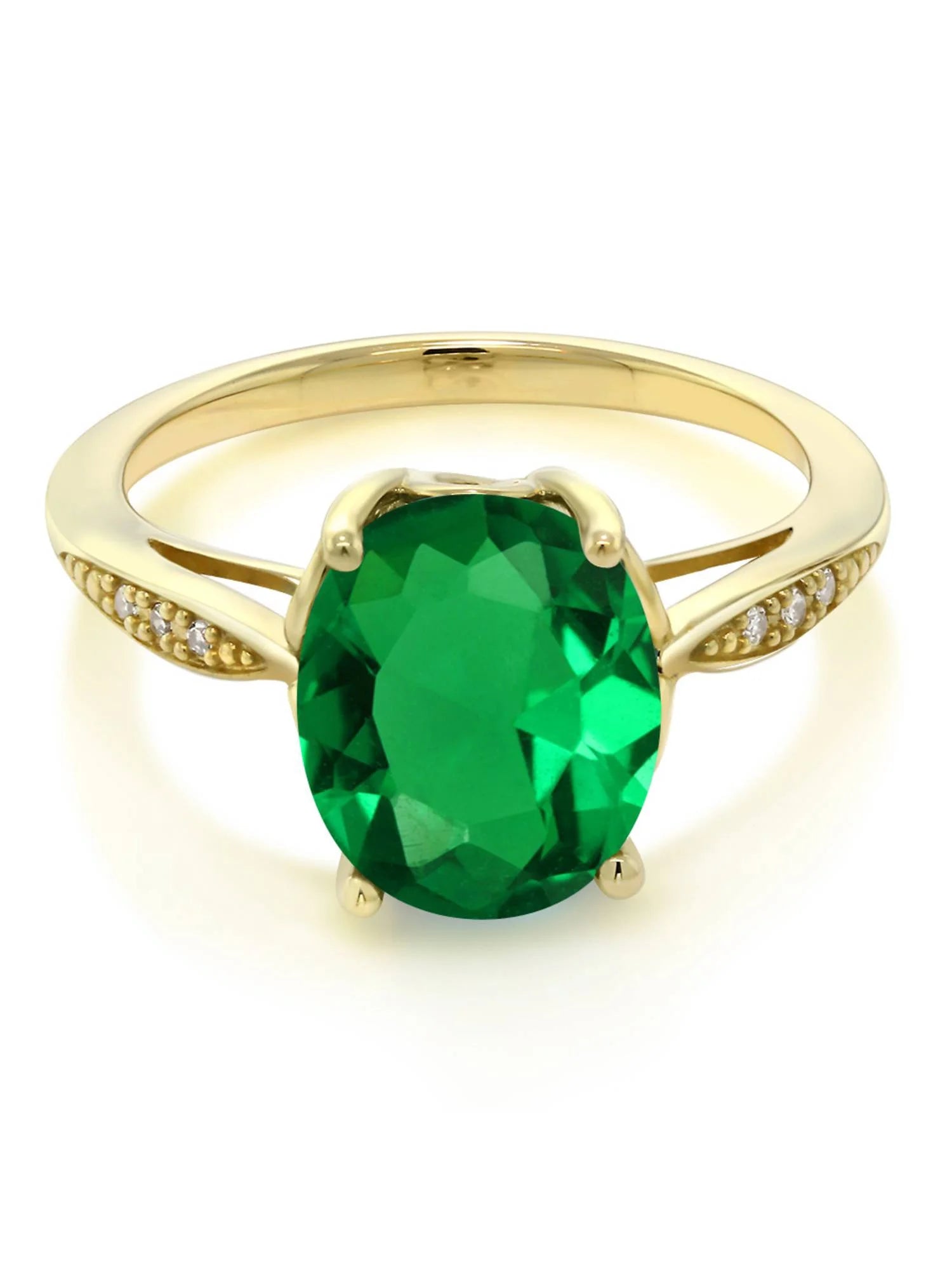 14K Yellow Gold Green Simulated Emerald and Diamond Engagement Ring Y57882