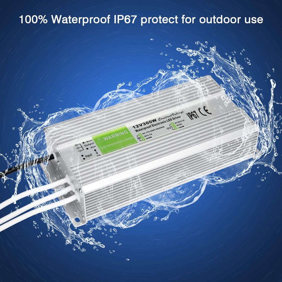 5 Pack Waterproof IP67 LED Power Supply Driver Transformer 300W 110V AC to 12V DC Low Voltage Output with 3-Prong Plug 3.3 Feet Cable Y147922