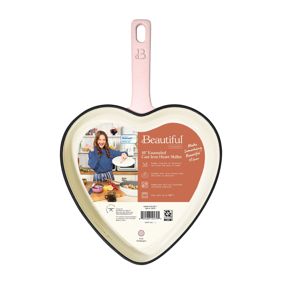 Pink Champagne Enameled Cast Iron Heart Skillet I94879