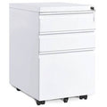 White 3-Drawer Mobile Metal File Cabinet with Keys Y367