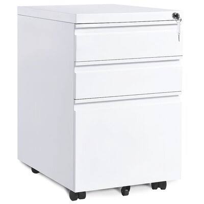 White 3-Drawer Mobile Metal File Cabinet with Keys Y367