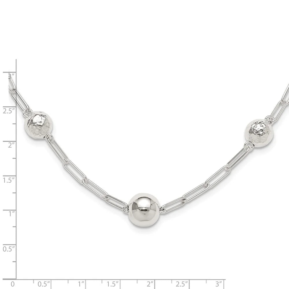 925 Sterling Silver Beaded Link Toggle Necklace 18" J85378