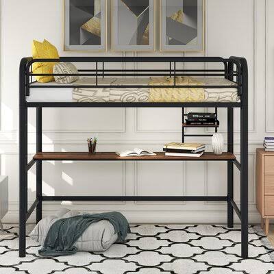 Black Twin Loft Bed with Built-in Desk N50811