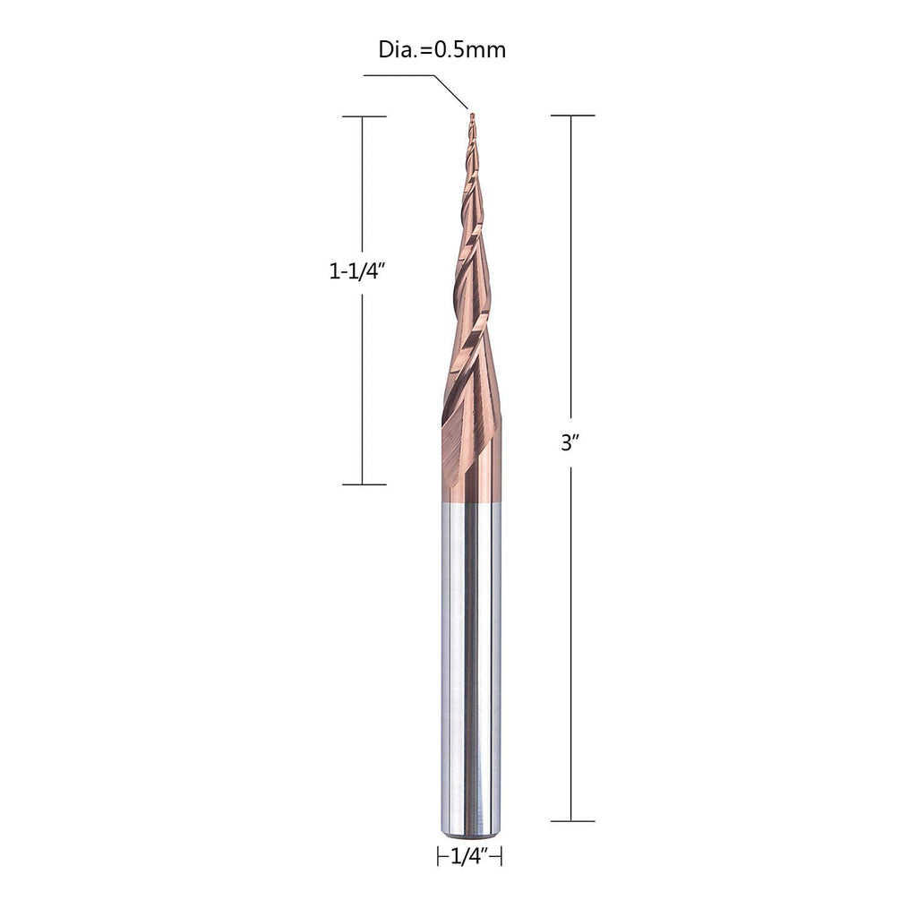 4Pcs Tapered Ball Nose End Mill 1/4 Shank 1.0mm Dia. 4.82 Deg CNC Router Carving Bits Pack of 2 I384929
