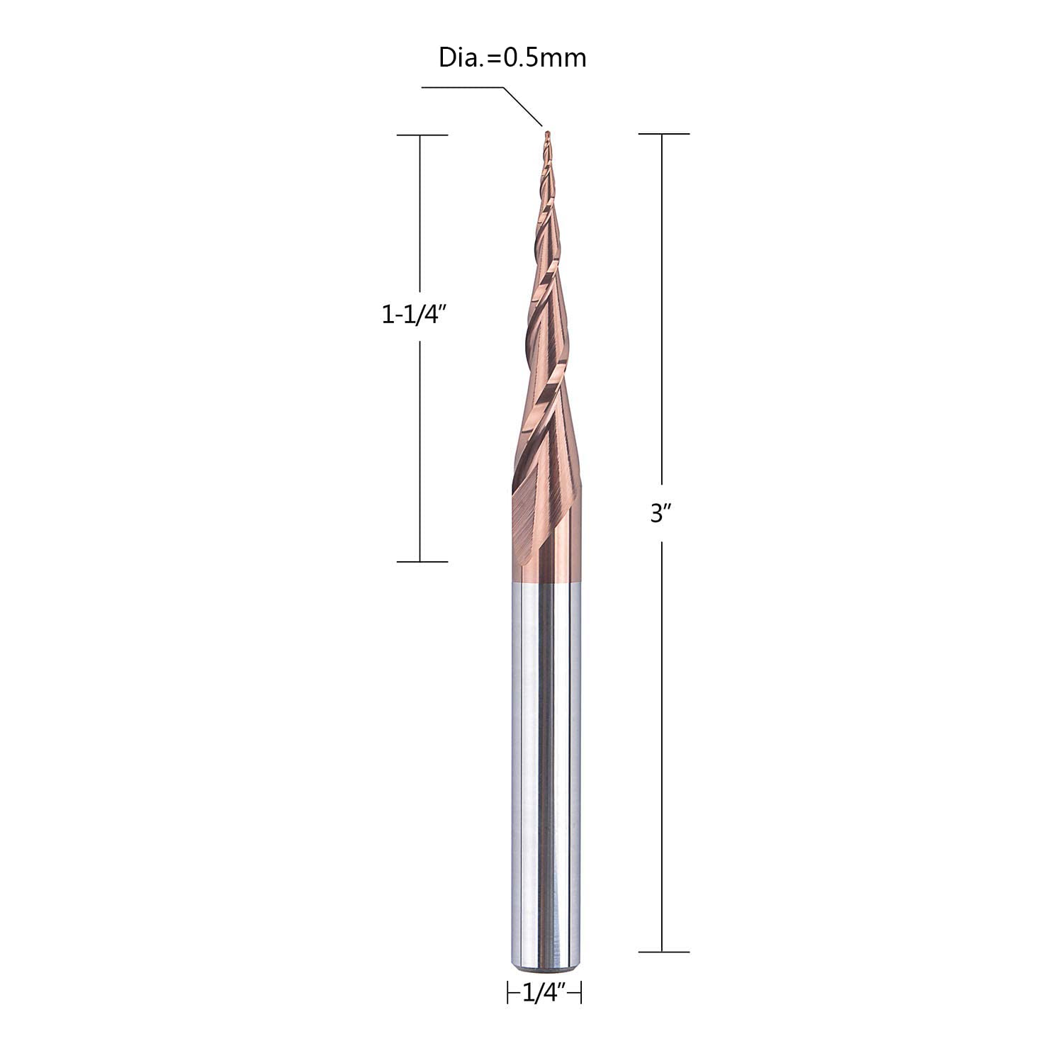 4Pcs Tapered Ball Nose End Mill 1/4 Shank 1.0mm Dia. 4.82 Deg CNC Router Carving Bits Pack of 2 I384929