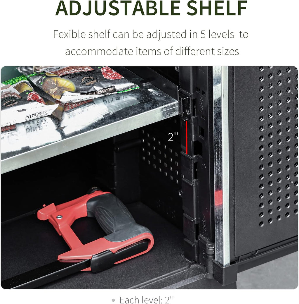 Outdoor Storage Sheds Cabinet with Adjustable Shelves, Waterproof PP & Galvanized Steel G26178