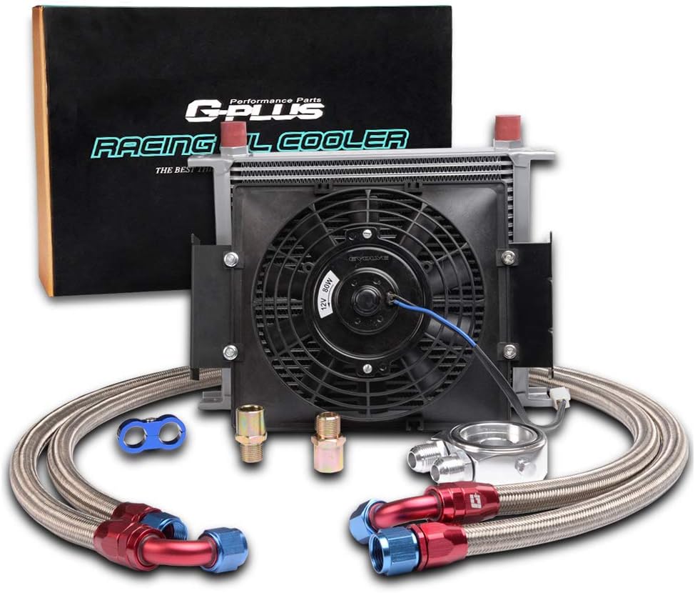10 Row Black Engine Oil Cooler Kit with Filter Adapter and 7" Electric Fan A313