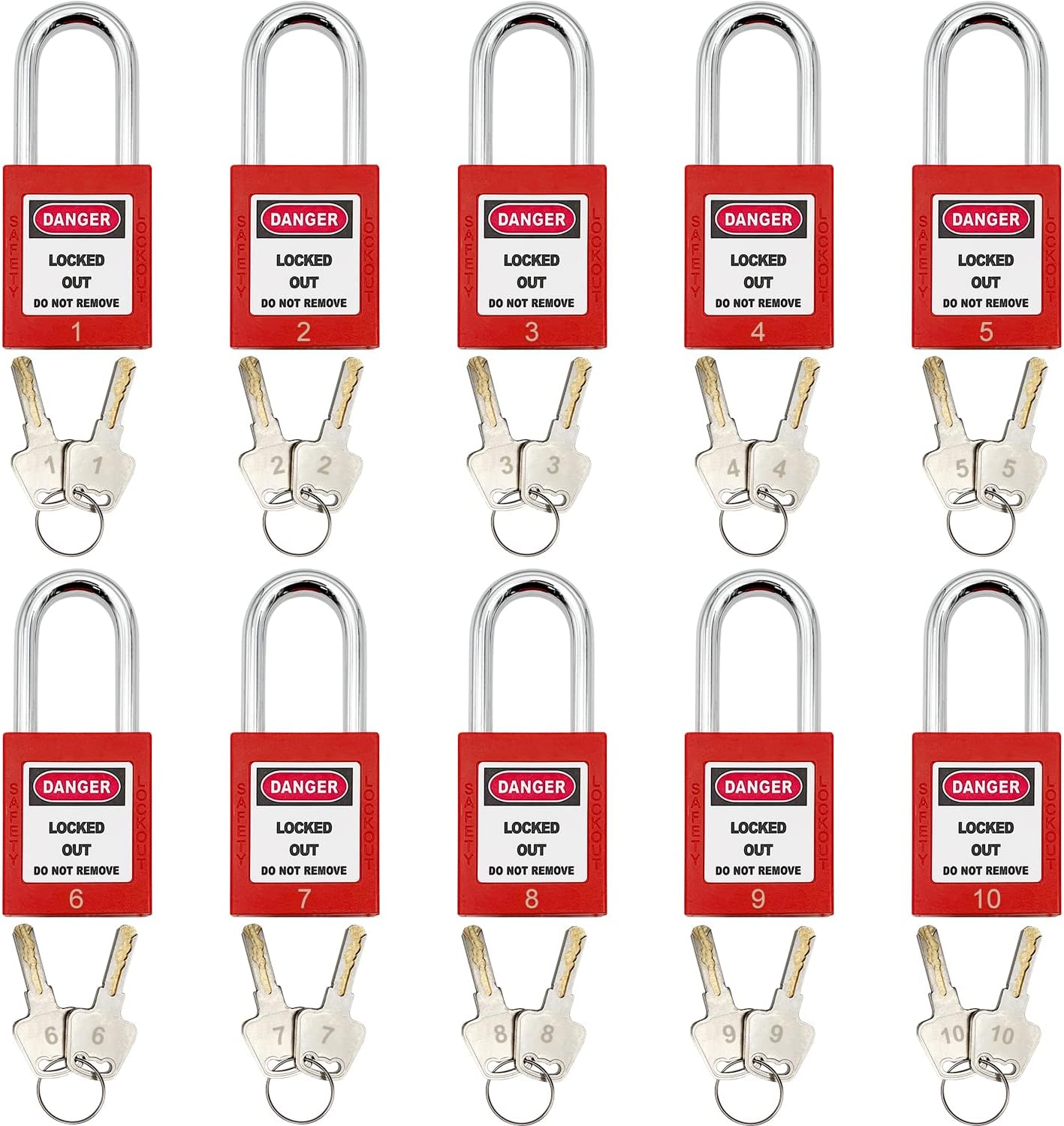 14 Key Padlocks with Numbers, 4 Lockout Hasps, 40 Lockout Tags, 20 Nylon Cable Lockout Tagout Station T32773