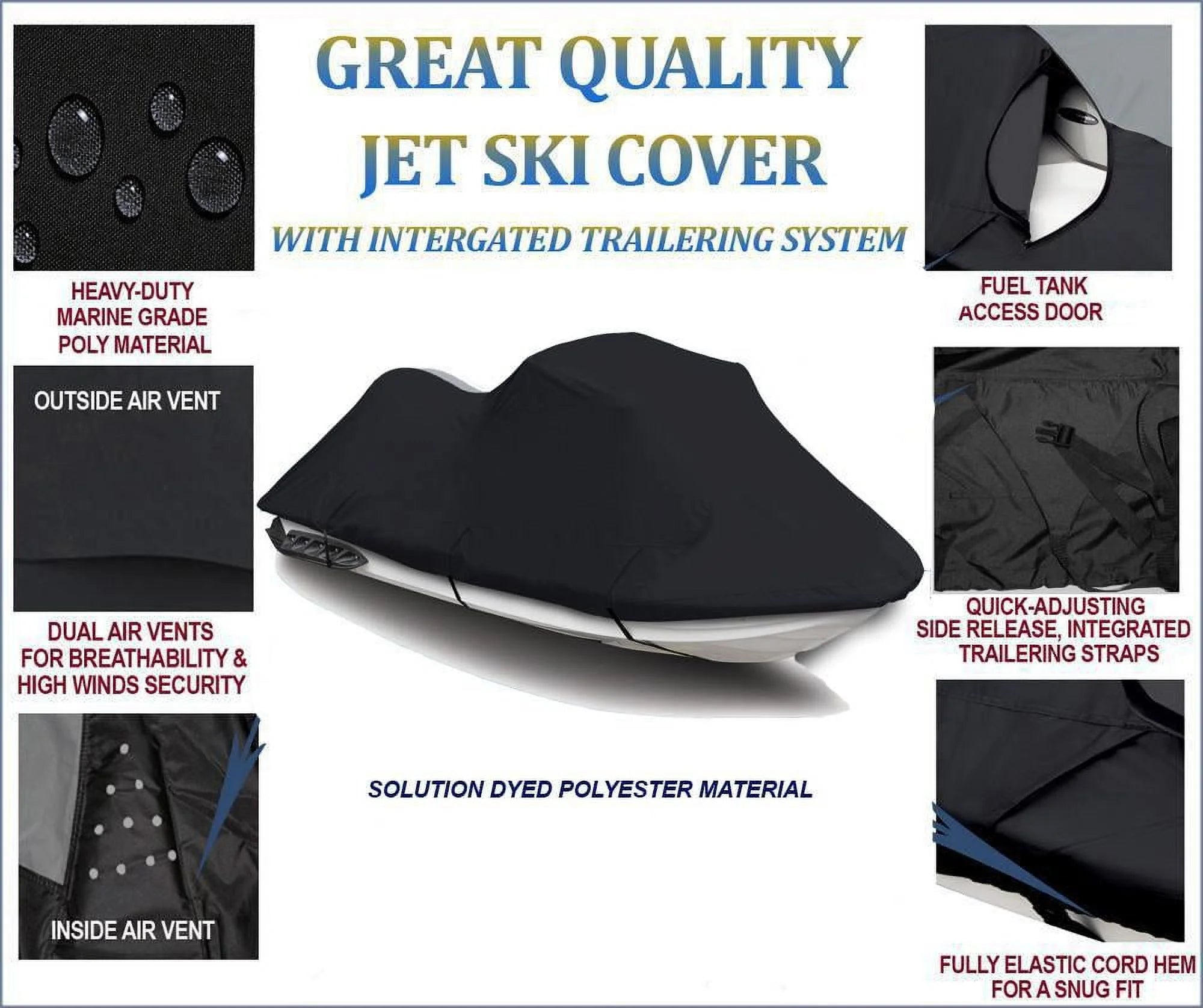 Black Jet Ski Cover for Yamaha Wave Runner VX Deluxe 2007-2014 Z56924