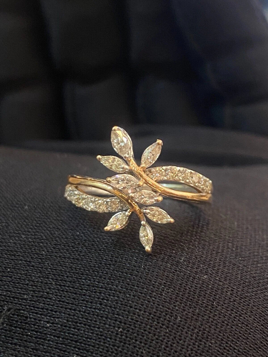 14K Two-Tone Gold Diamond Flower Petals Wedding Ring G737