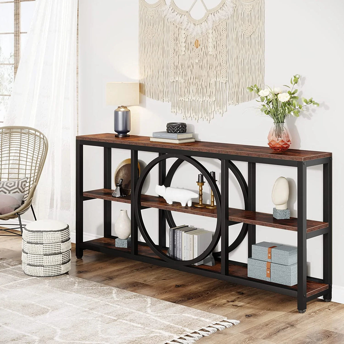 70.9 inch Narrow Console Table with 3 Tier Wood Storage Shelves Z411777