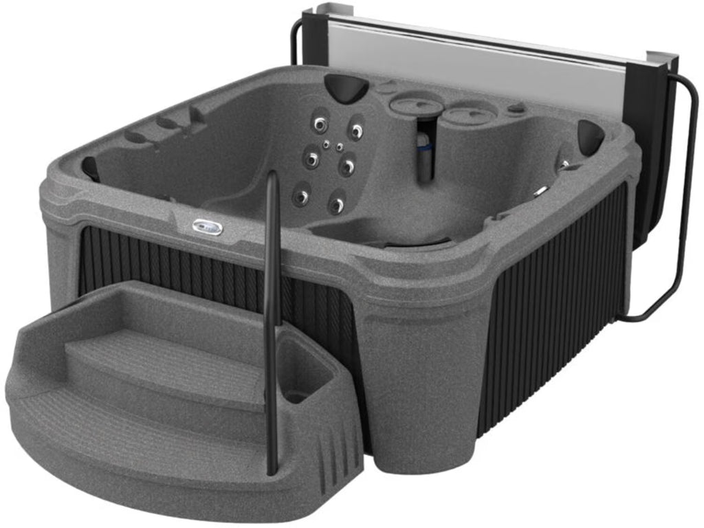 6-Person 35-Jet Plug and Play Hot Tub with 2 LED Waterfalls, Step with Handrail and Cover with Lifter H559502