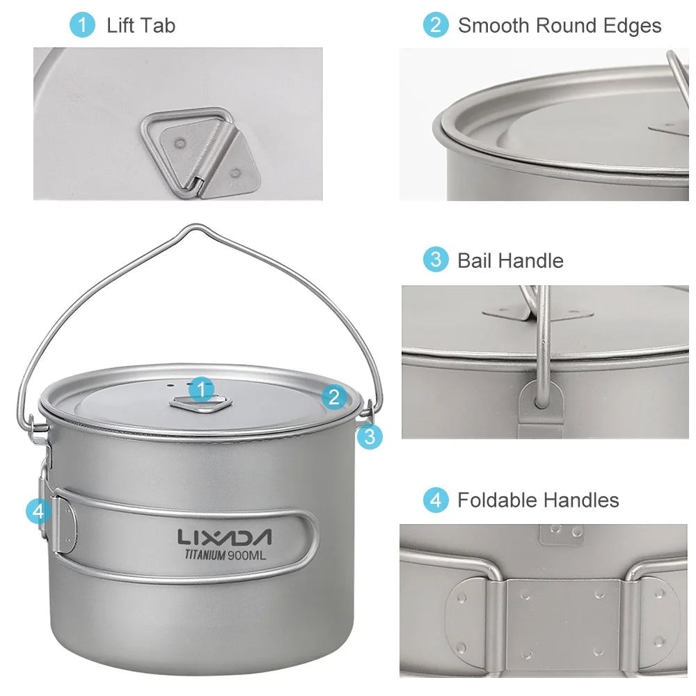 Titanium Cup With Lid And Handle 750ml/900ml/1100ml J14174