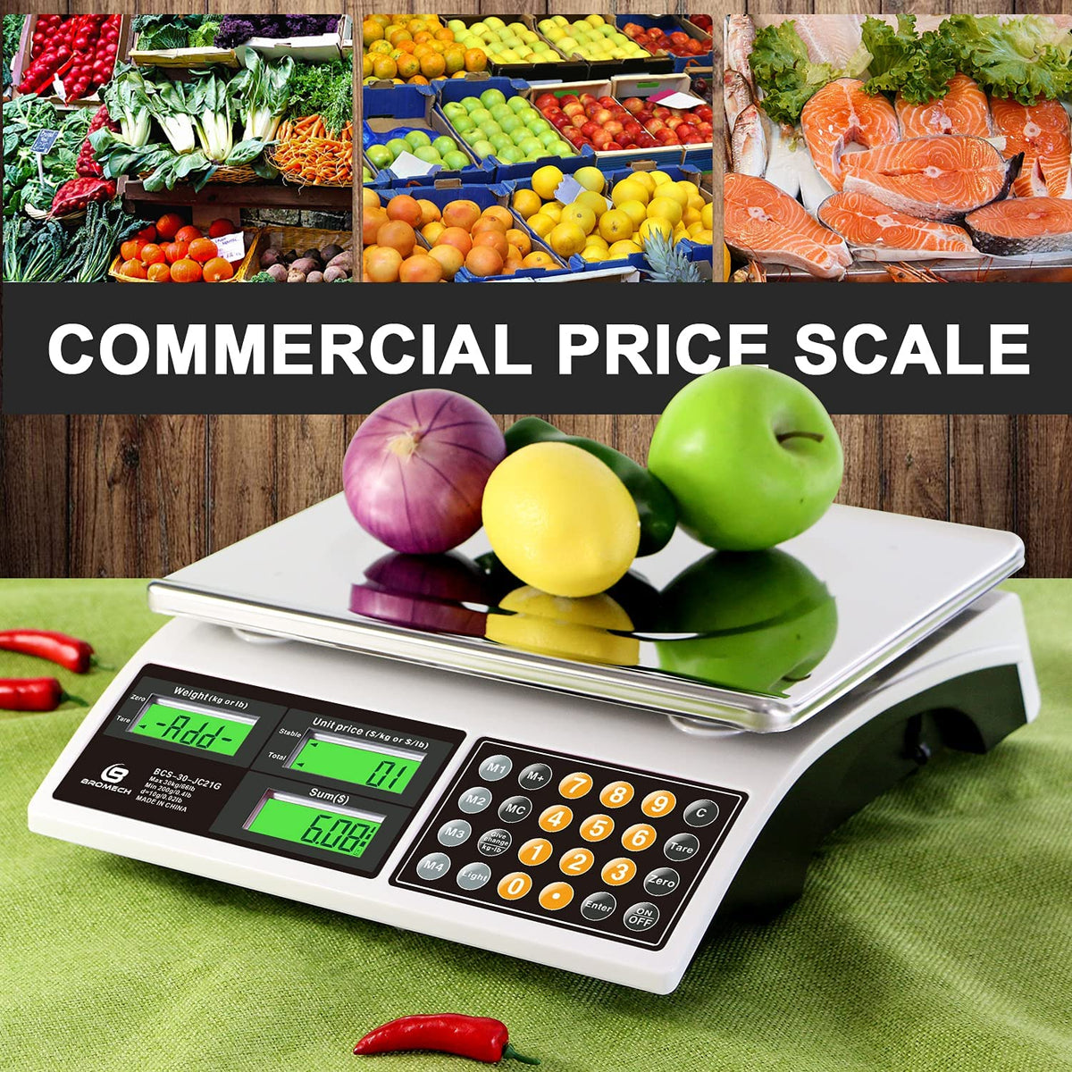 66lb Digital Commercial Food Weighing Scale with Green Backlight LCD V3738