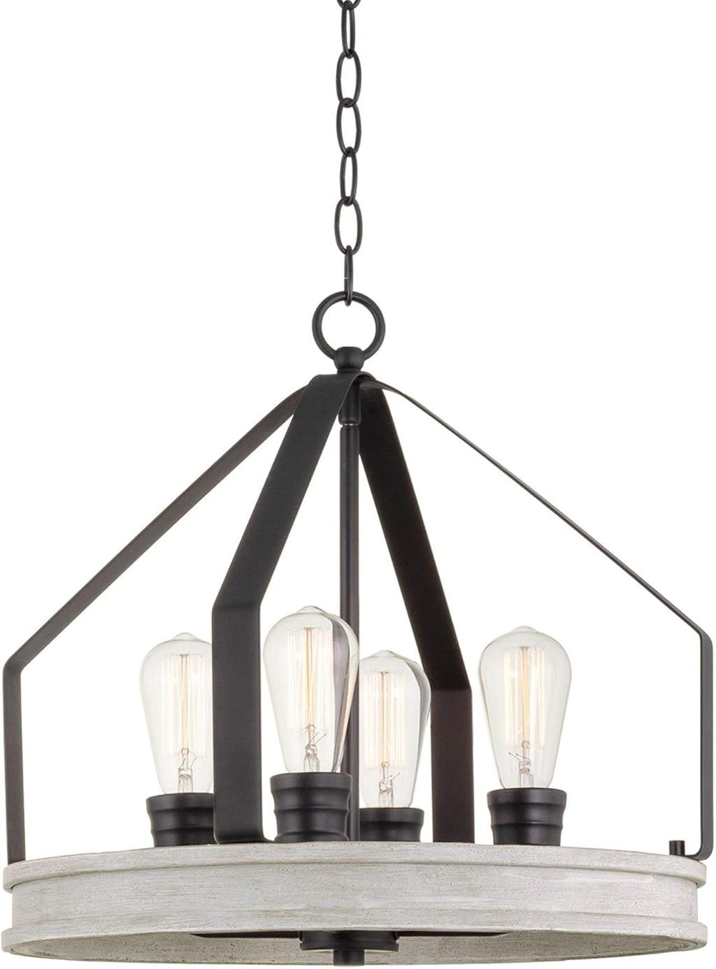 White Birch Wood Style Black Finish 4-Light Farmhouse Pendant Light T8478