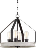 White Birch Wood Style Black Finish 4-Light Farmhouse Pendant Light T8478