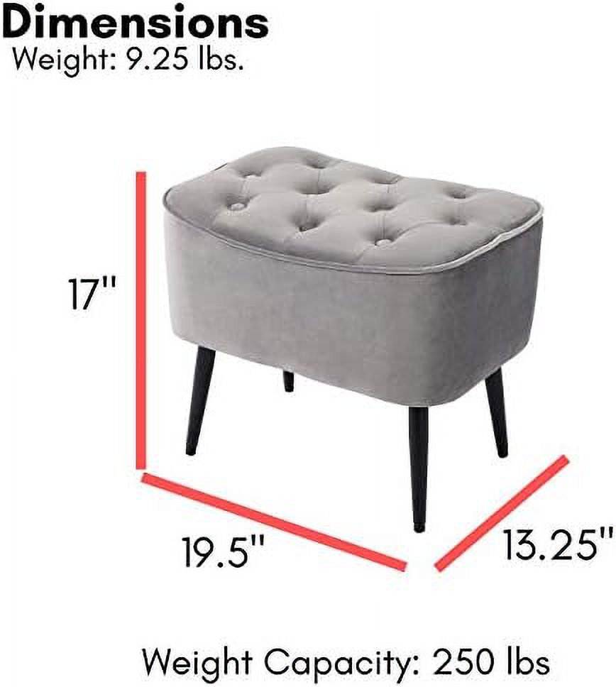 Grey Velvet Ottoman Foot Stool with Steel Legs A1252