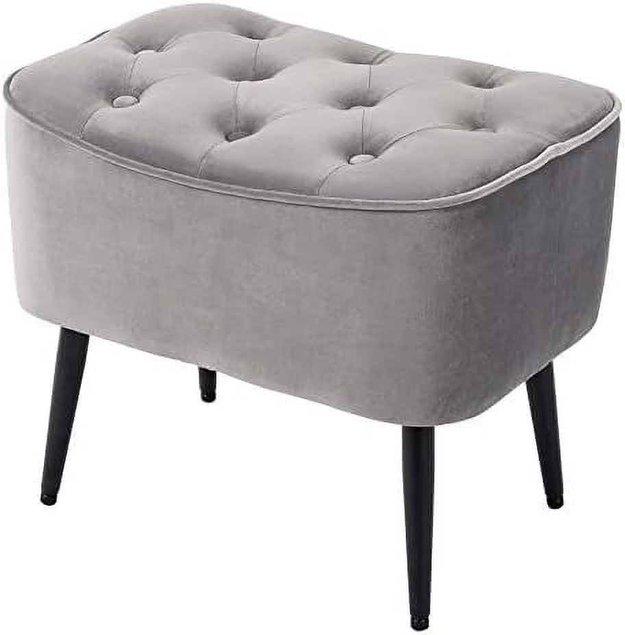 Grey Velvet Ottoman Foot Stool with Steel Legs A1252