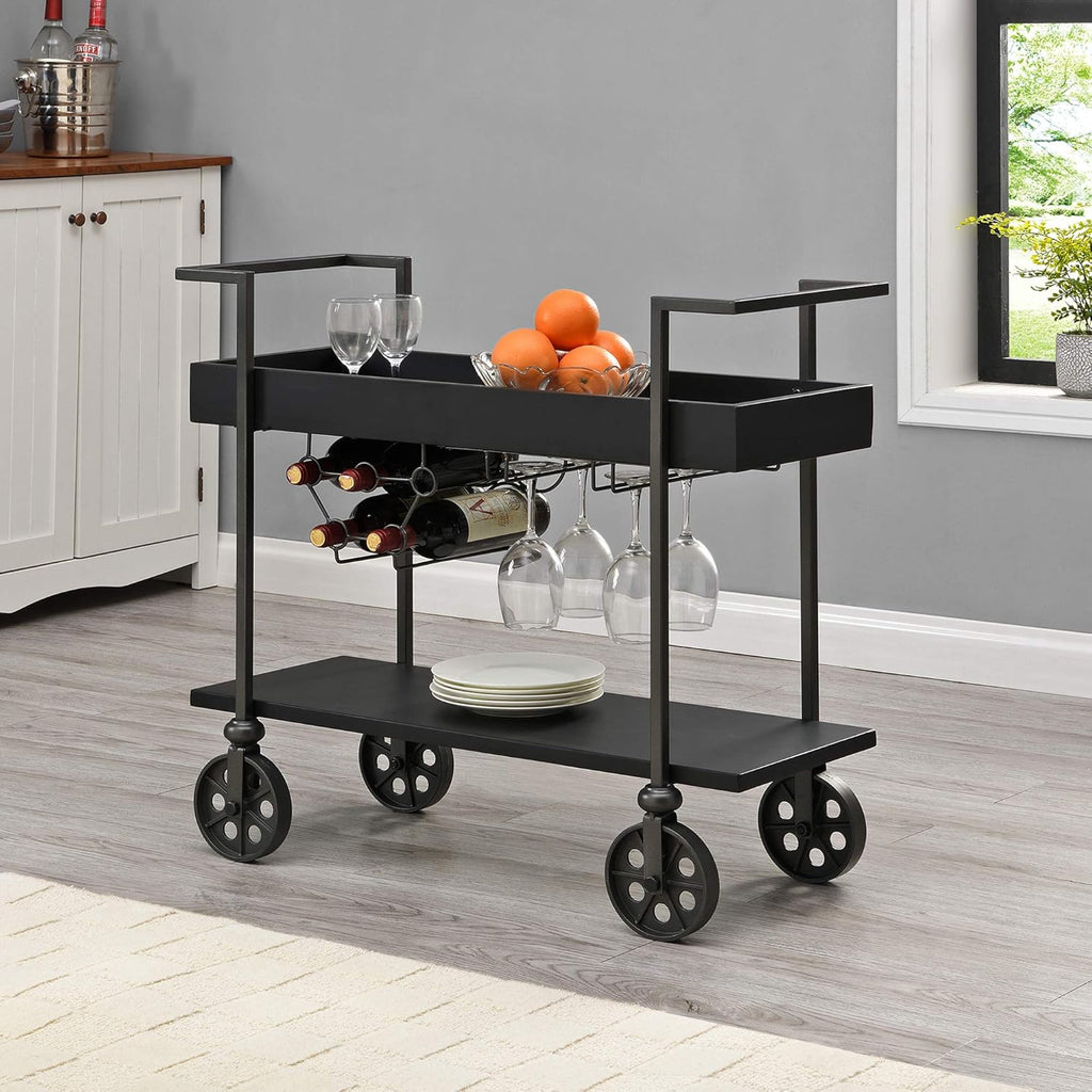 Aged Black Industrial Farmhouse Bar Cart I765