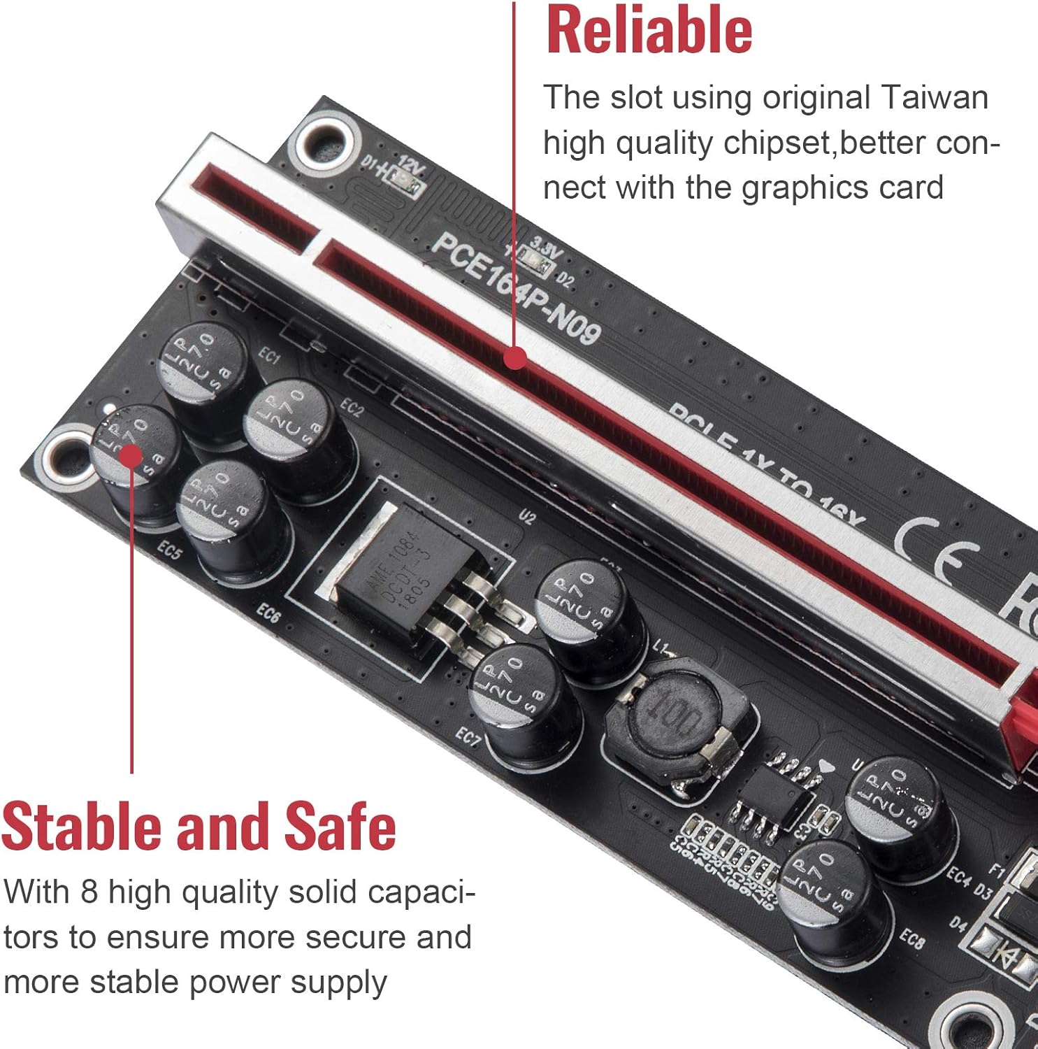 PCI-E 1X to 16X Riser Card with 24in USB 3.0 Extension Cable & 6PIN SATA Power Cable (Black-6 Pieces) F15983