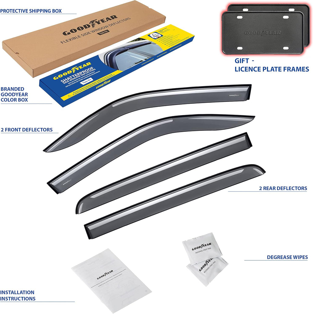 Shatterproof Side Window Deflectors for Trucks Dodge RAM 1500 2019-2022 Crew Cab, Tape-on Rain Guards, 4pcs T184