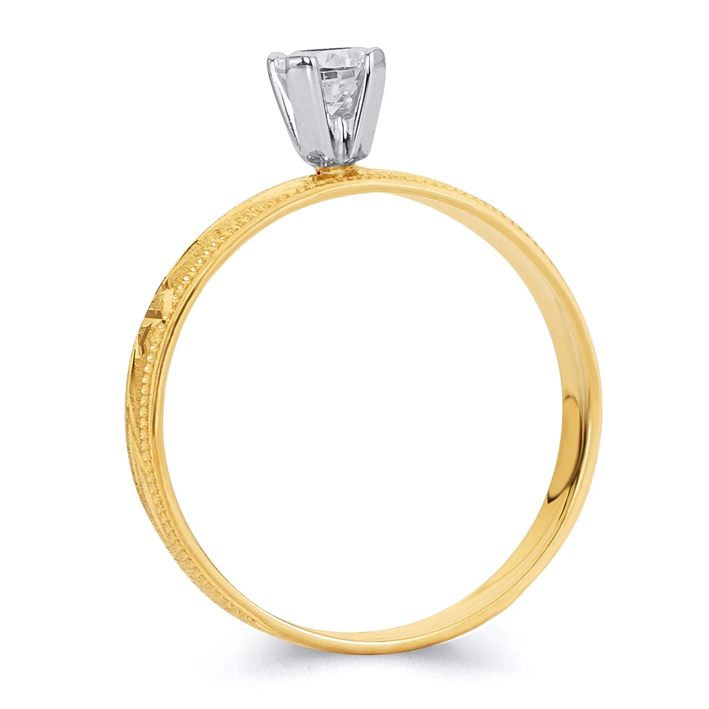 14k Yellow Gold CZ Engagement Ring + Wedding Band Bridal Set - Size 4 S50670