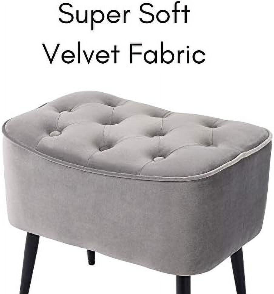 Grey Velvet Ottoman Foot Stool with Steel Legs A1252