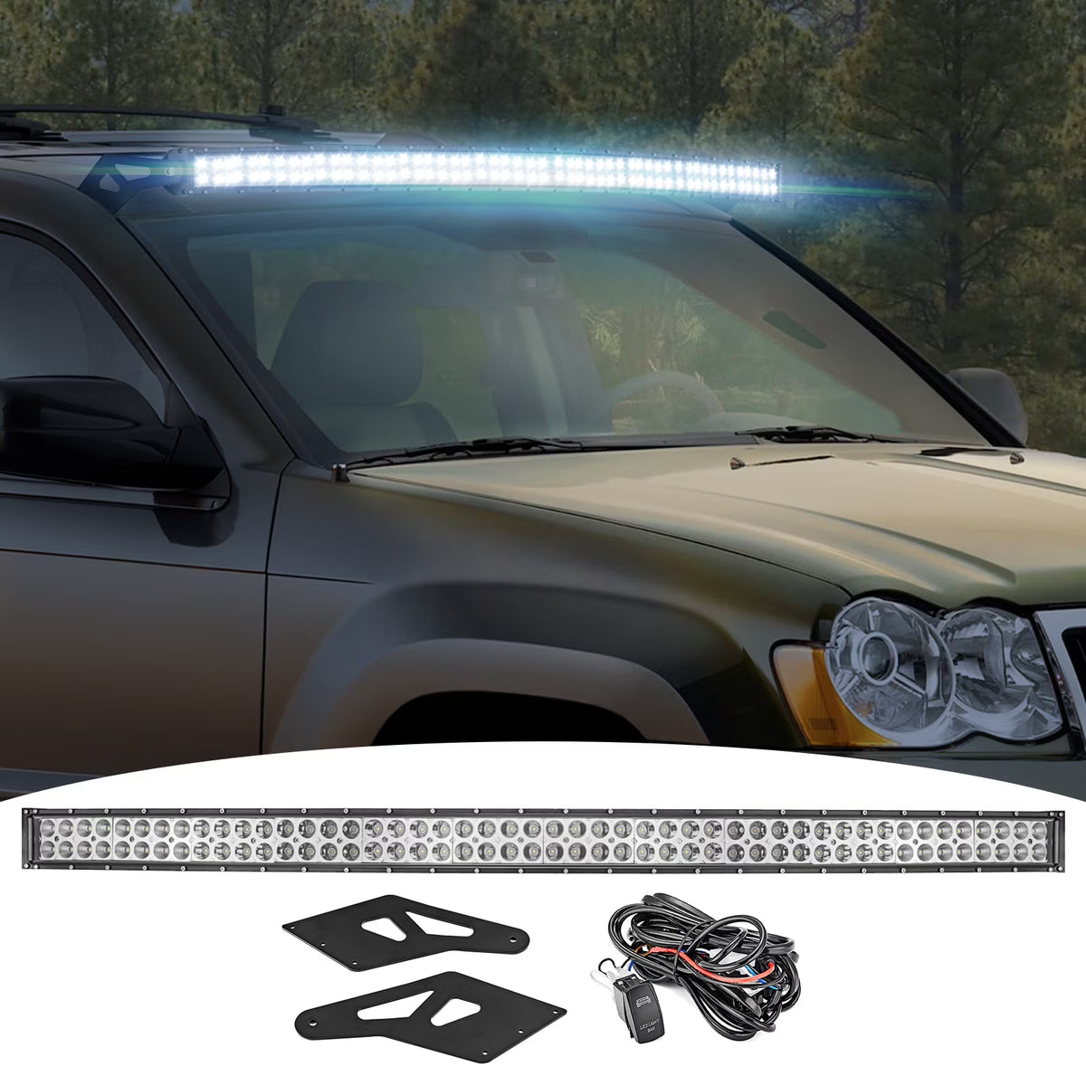 Roof 52" Curved LED Light Bar Mount Bracket Wire Kit D81357