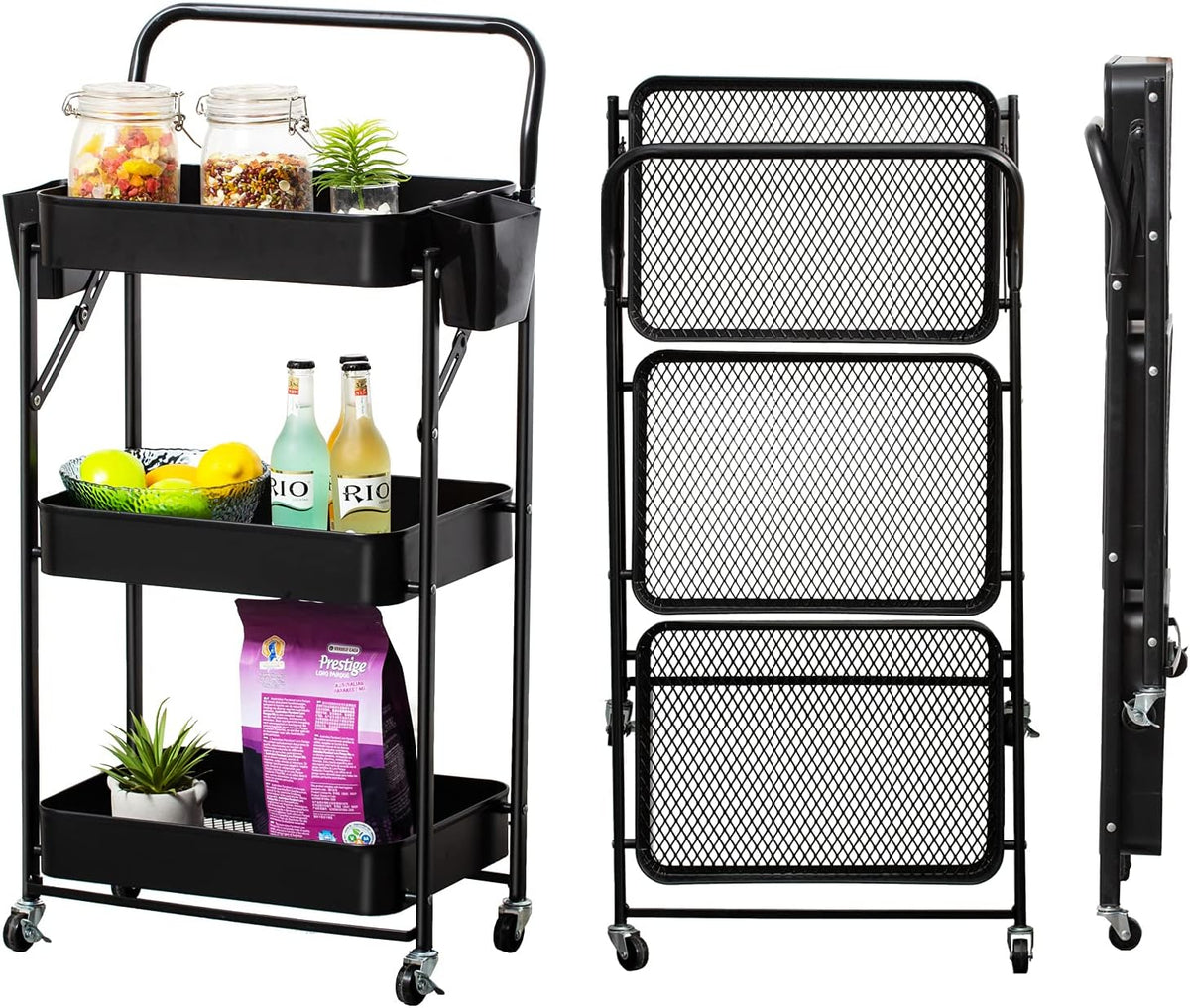 Pink 3 Tier Rolling Storage Cart with Wheels M7456
