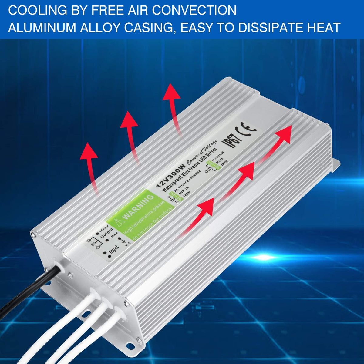 5 Pack Waterproof IP67 LED Power Supply Driver Transformer 300W 110V AC to 12V DC Low Voltage Output with 3-Prong Plug 3.3 Feet Cable Y147922