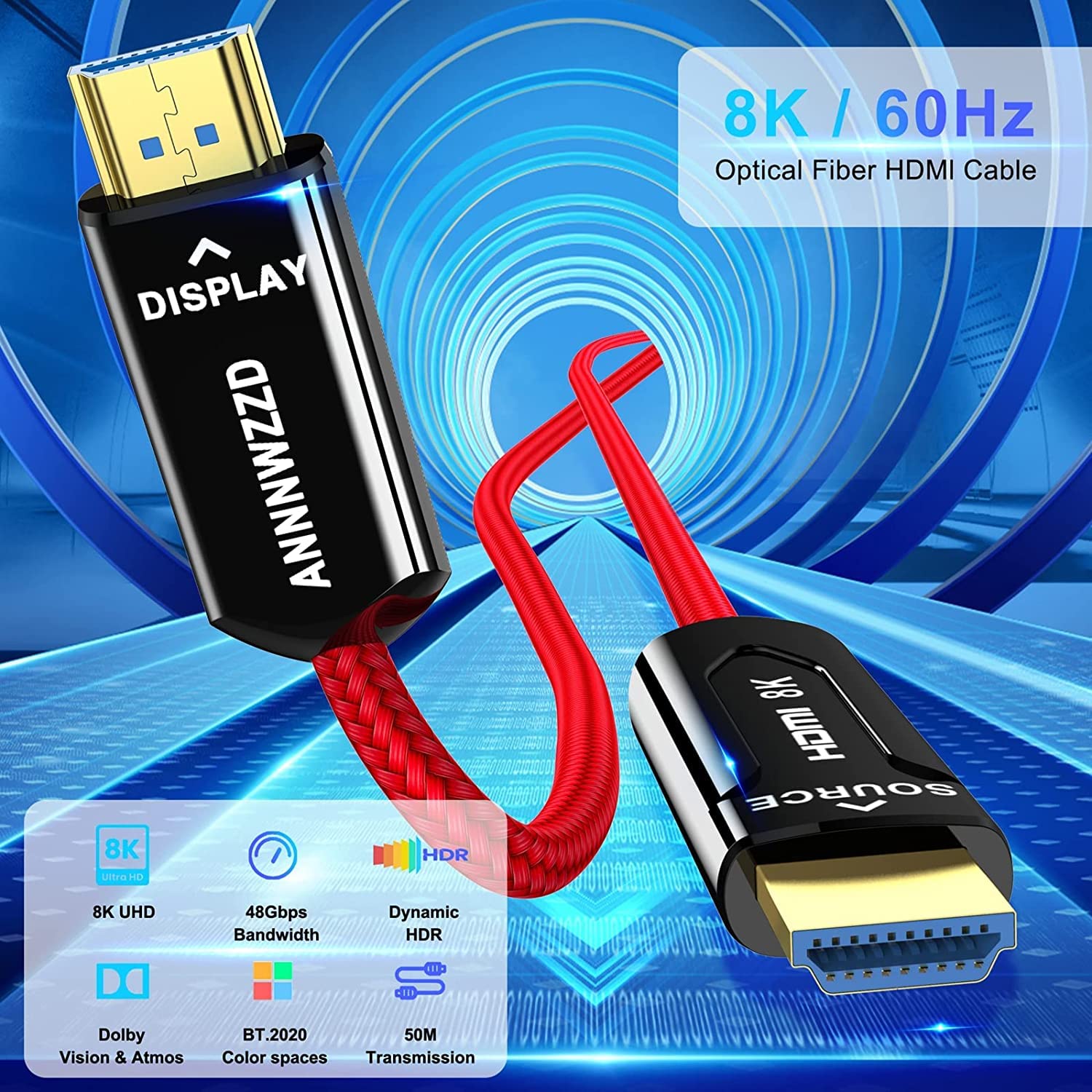 8K HDMI 2.1 Fiber Optic Cable, 100FT, Pack of 2 P653