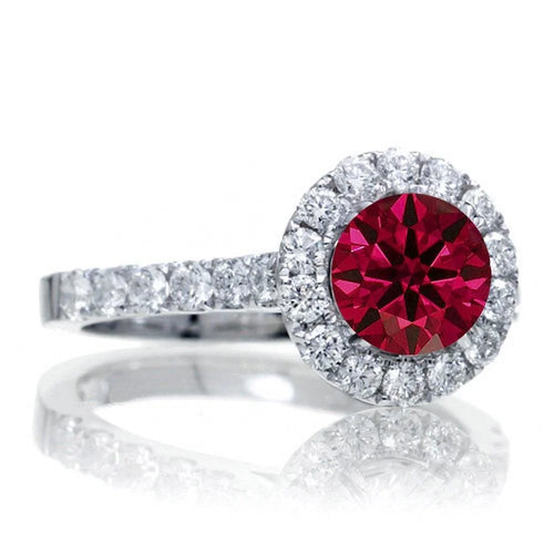 1.75 Carat 6mm Round Cut Ruby And Moissanite Engagement Ring on 10k White Gold F9675