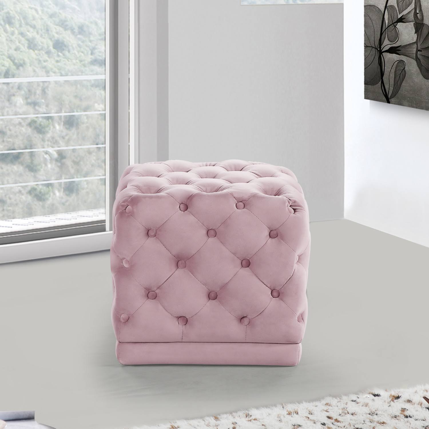 Pink Velvet Ottoman Stool L35722